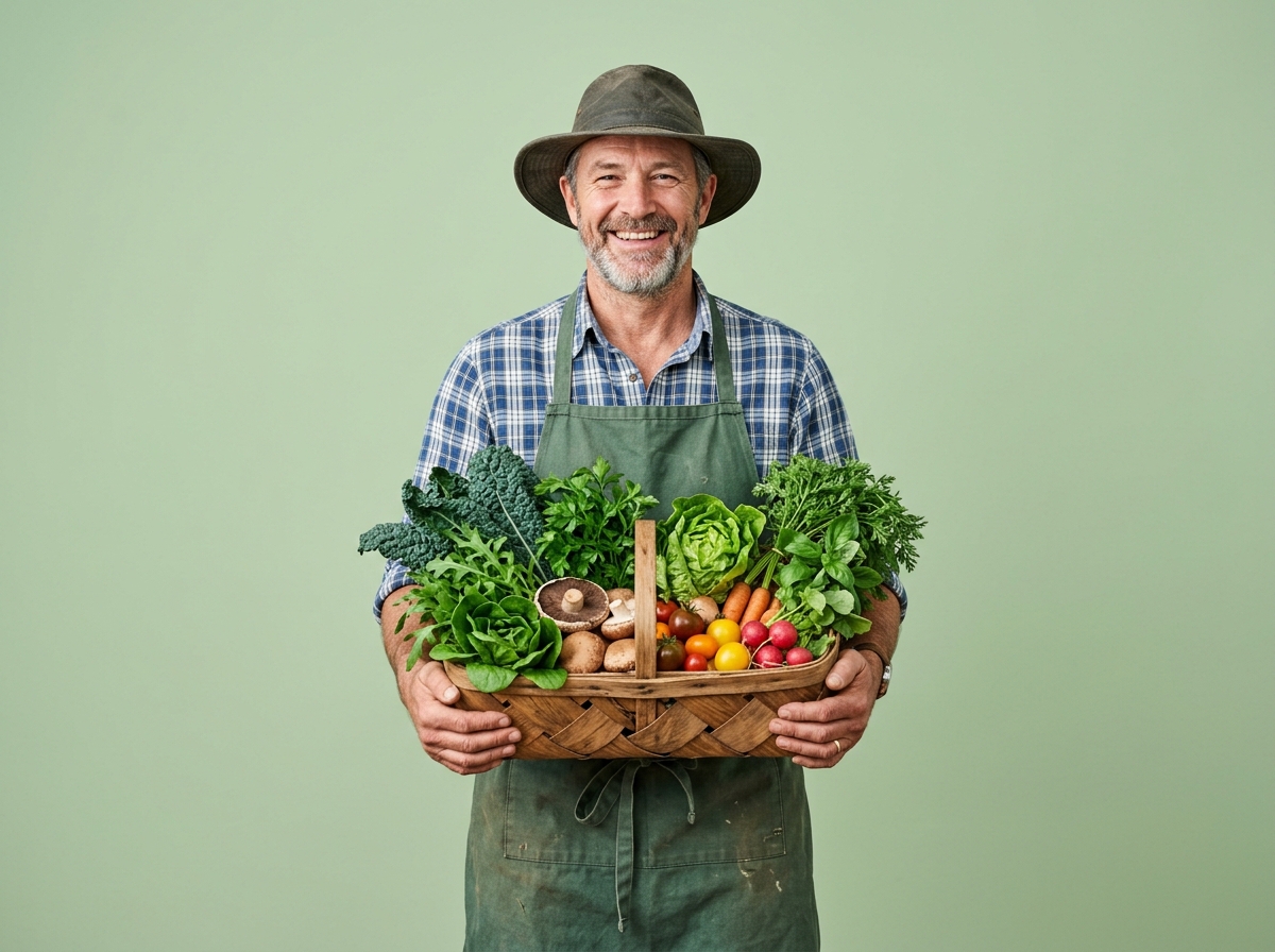 Farmer holding fresh vegetables